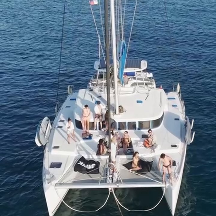 Catamaran on turquoise water